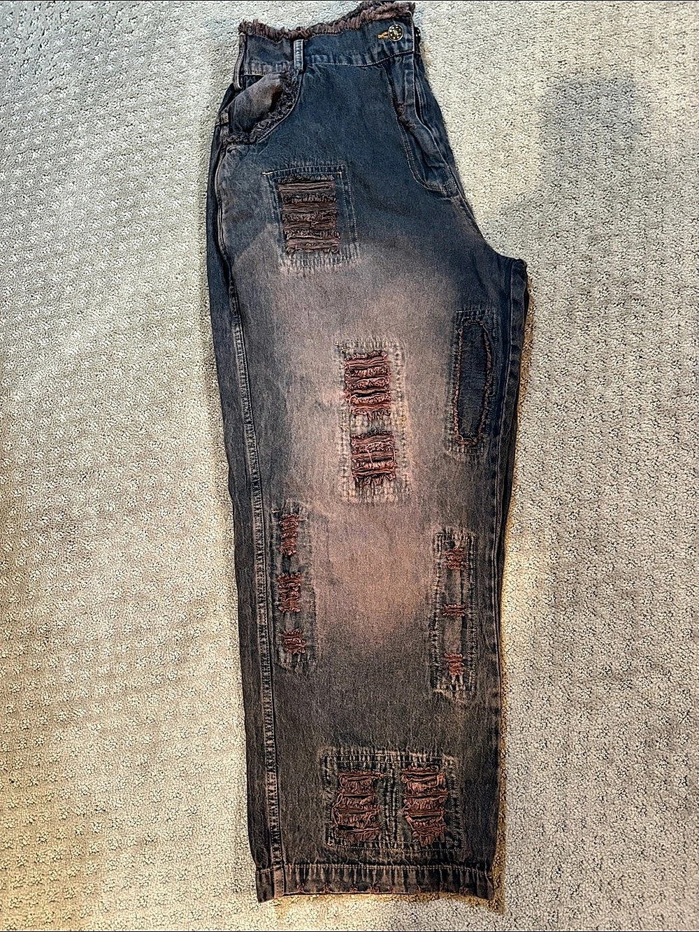 Paper Lace Distressed Boyfriend Jeans in Blue Size Large